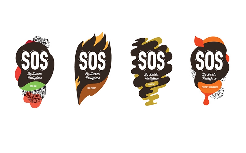 調味品包裝設計四種不同的酸甜口味&mdash;&mdash;燒烤粉、燒烤咖喱醬、燒烤芥末醬和酸辣粉