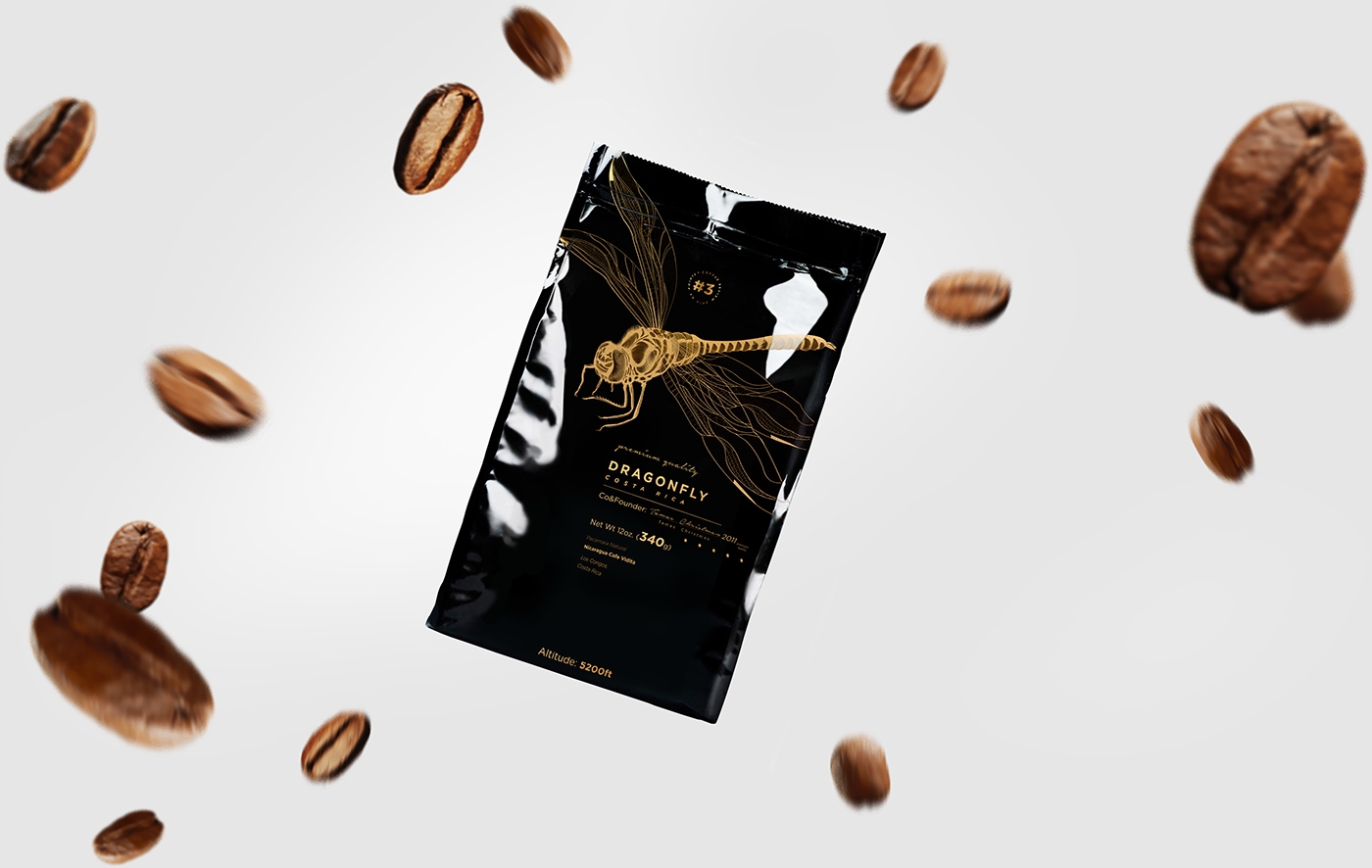 大自然的奇跡，蜻蜓主題的咖啡品牌包裝設計